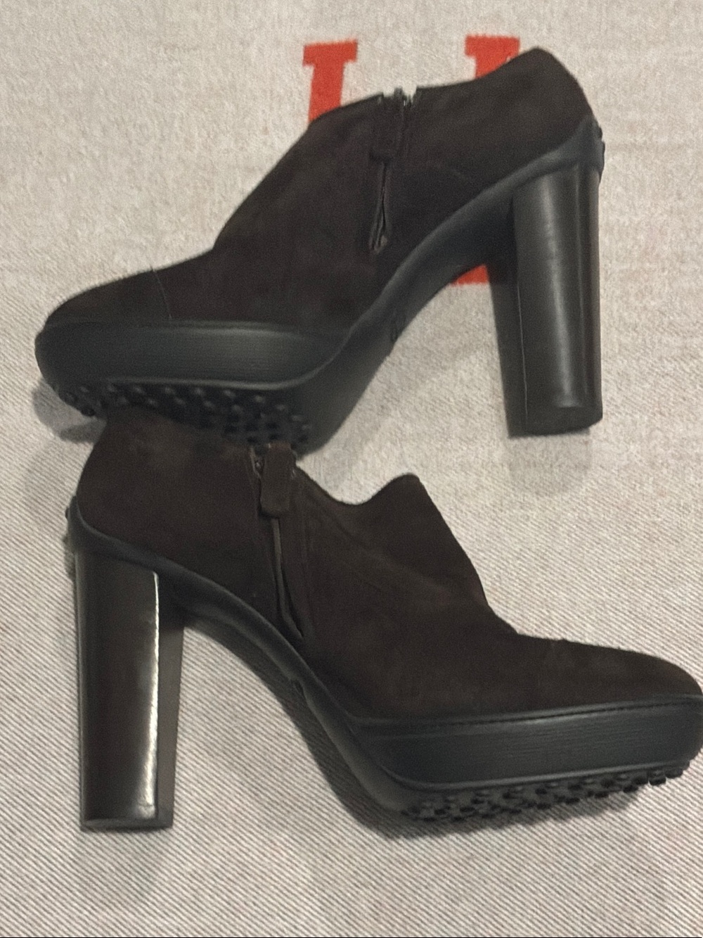 Tod's Dark Brown Suede Platform Heel Ankle Boots
